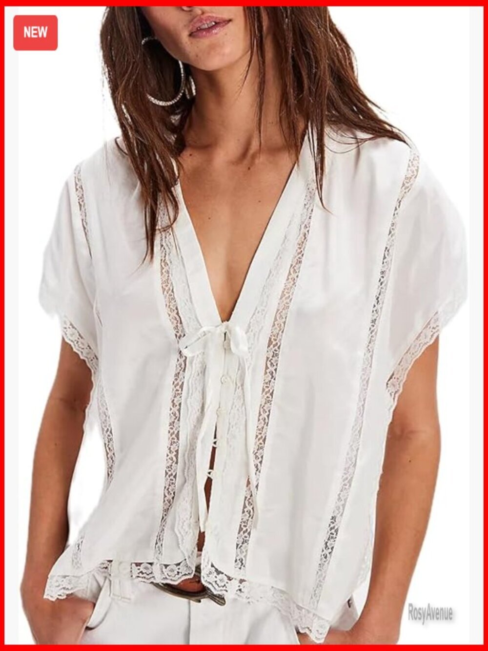 Y2K Sheer Lace Trim Button Up Tank Top Front Tie V Neck Blouse